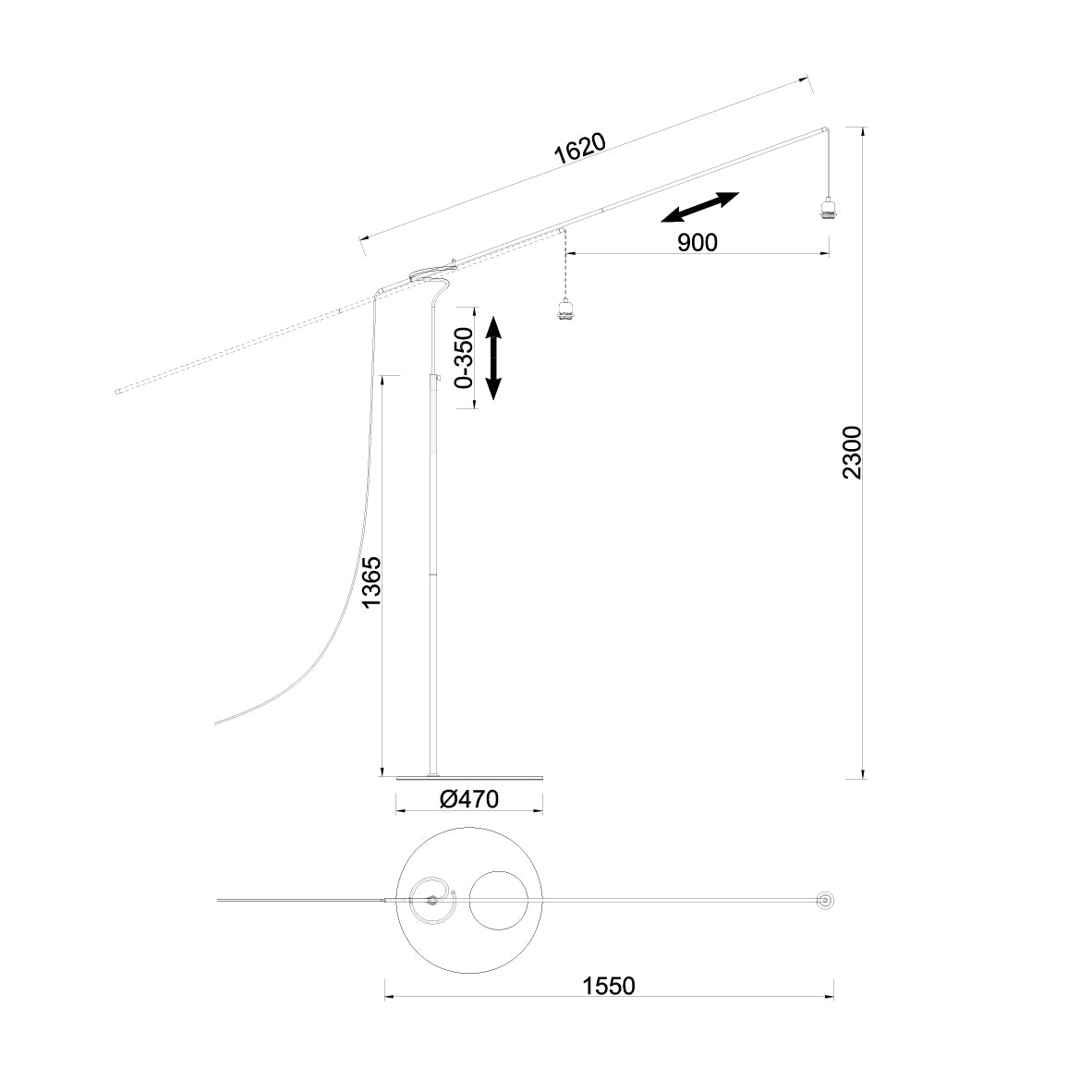 Lampadaire déporté RUTI abat jour gris Mantra 9445+9448