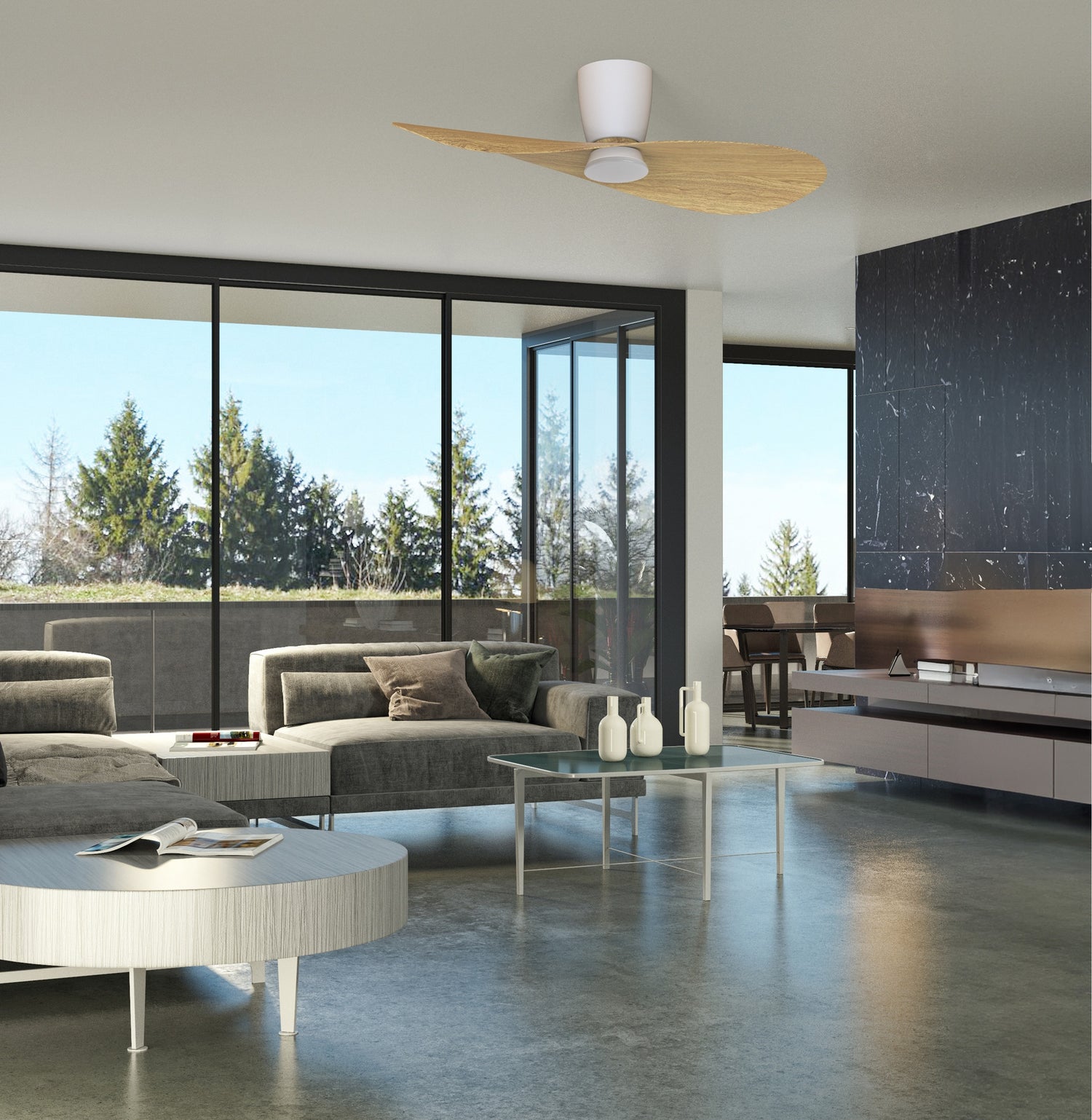 Plafonnier ventilateur SURFER bois et blanc Mantra 9475