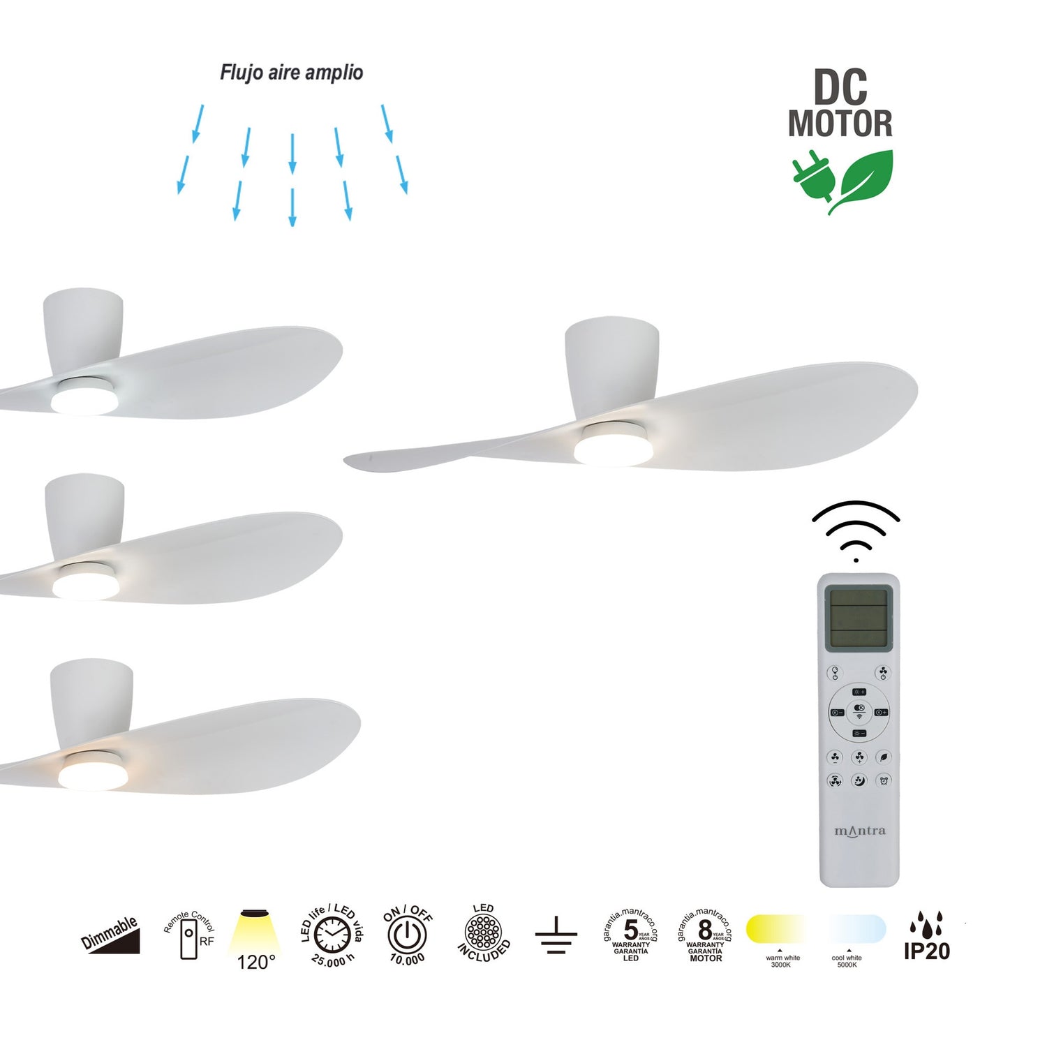 Plafonnier ventilateur SURFER  blanc Mantra 9474