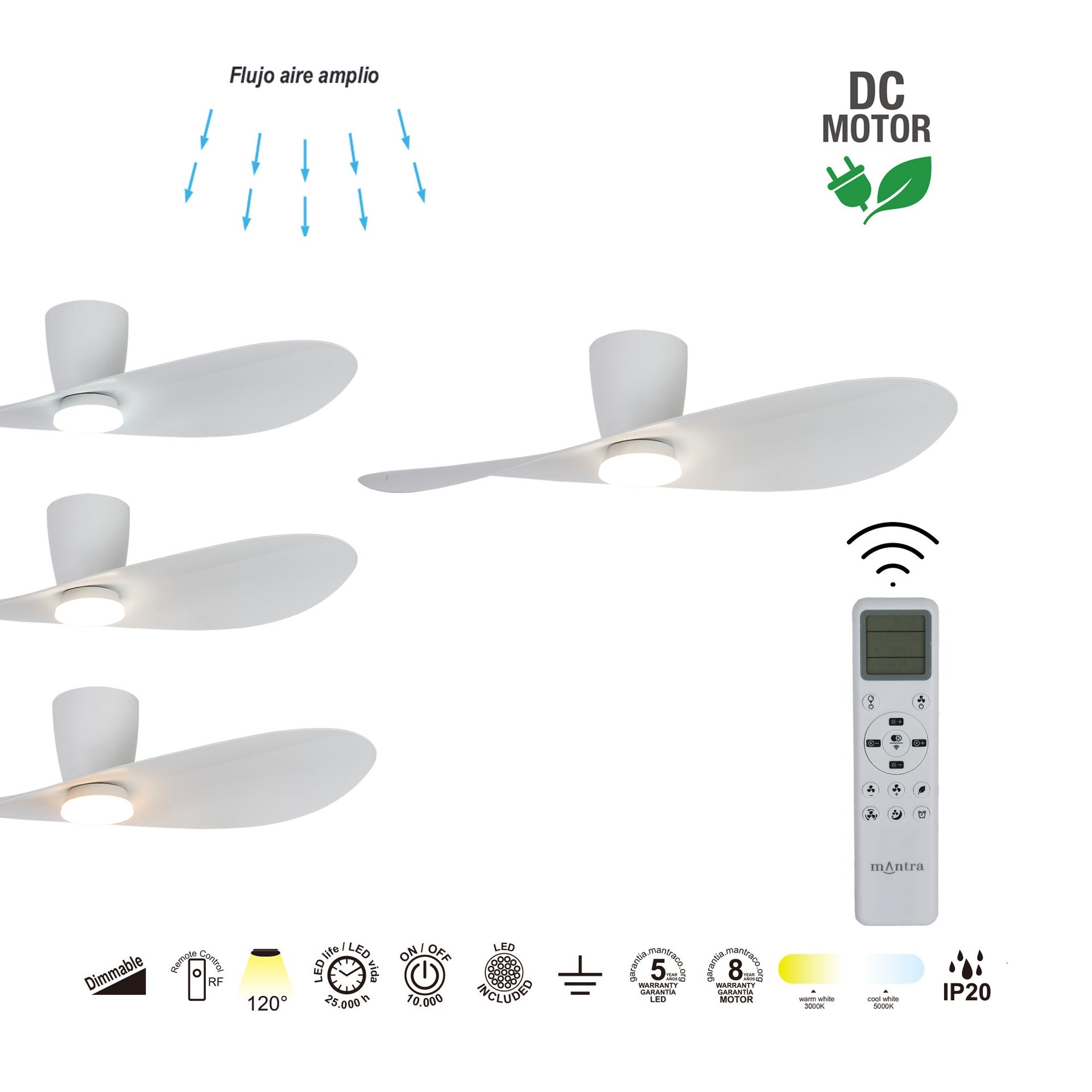 Plafonnier ventilateur SURFER  blanc Mantra 9474