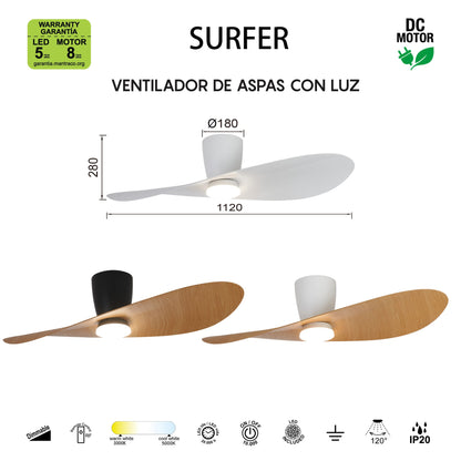 Plafonnier ventilateur SURFER bois et blanc Mantra 9475