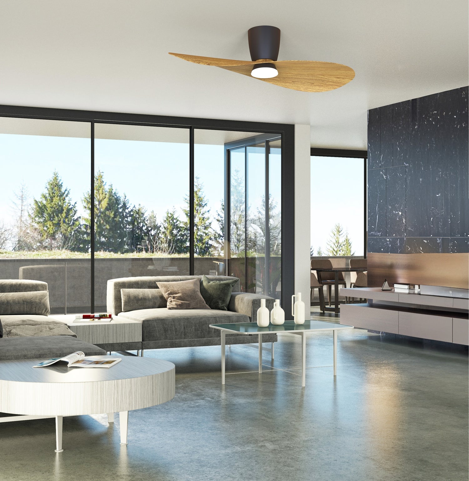 Plafonnier ventilateur SURFER bois et noir Mantra 9476