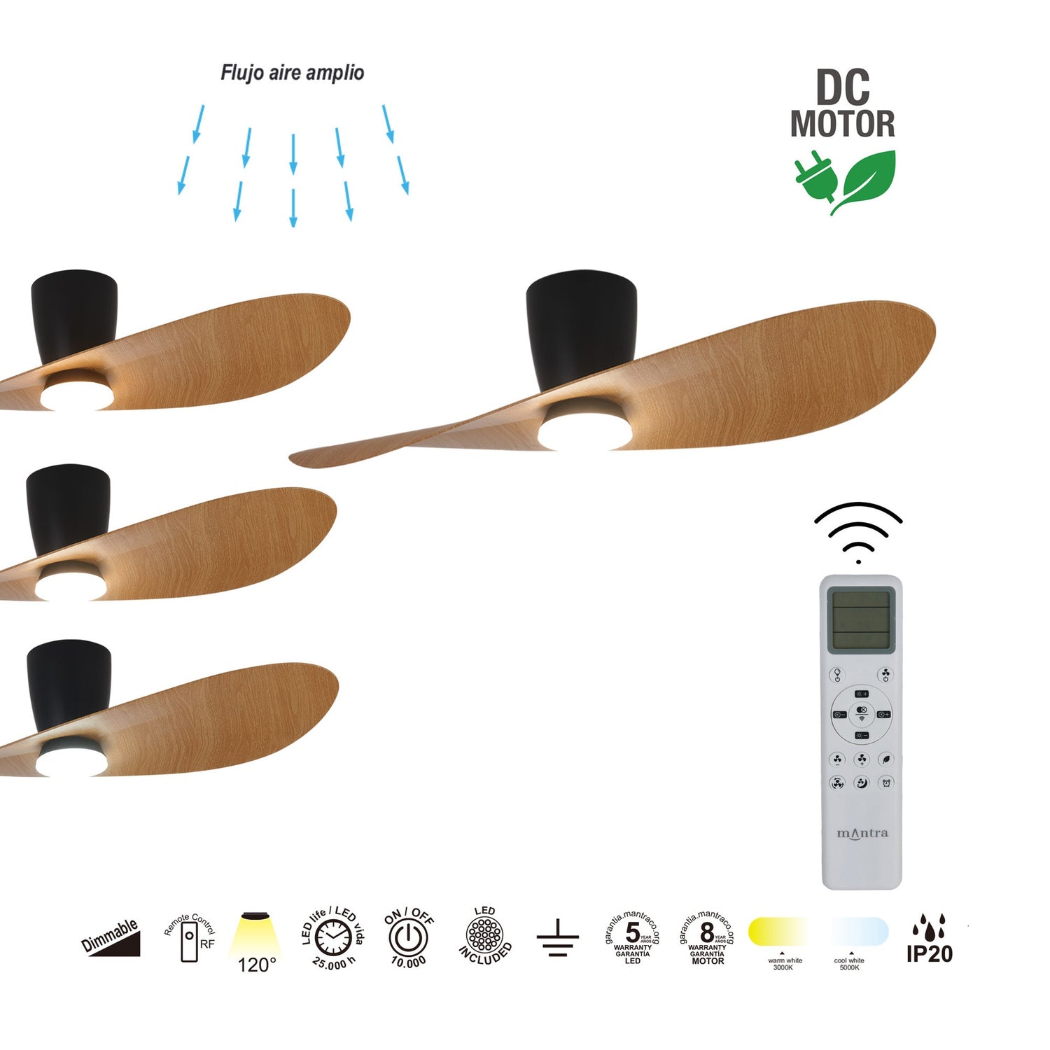 Plafonnier ventilateur SURFER bois et noir Mantra 9476