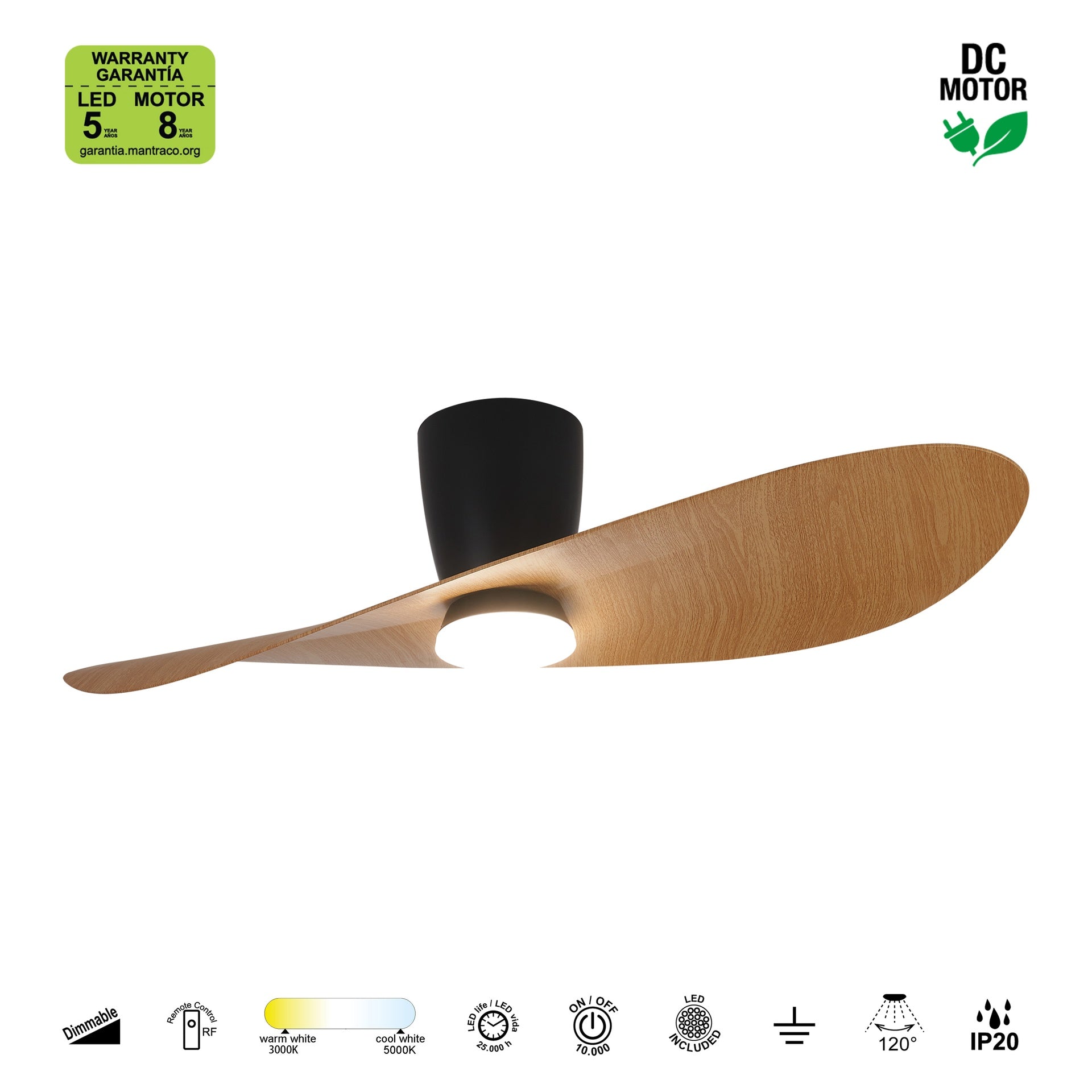 Plafonnier ventilateur SURFER bois et noir Mantra 9476