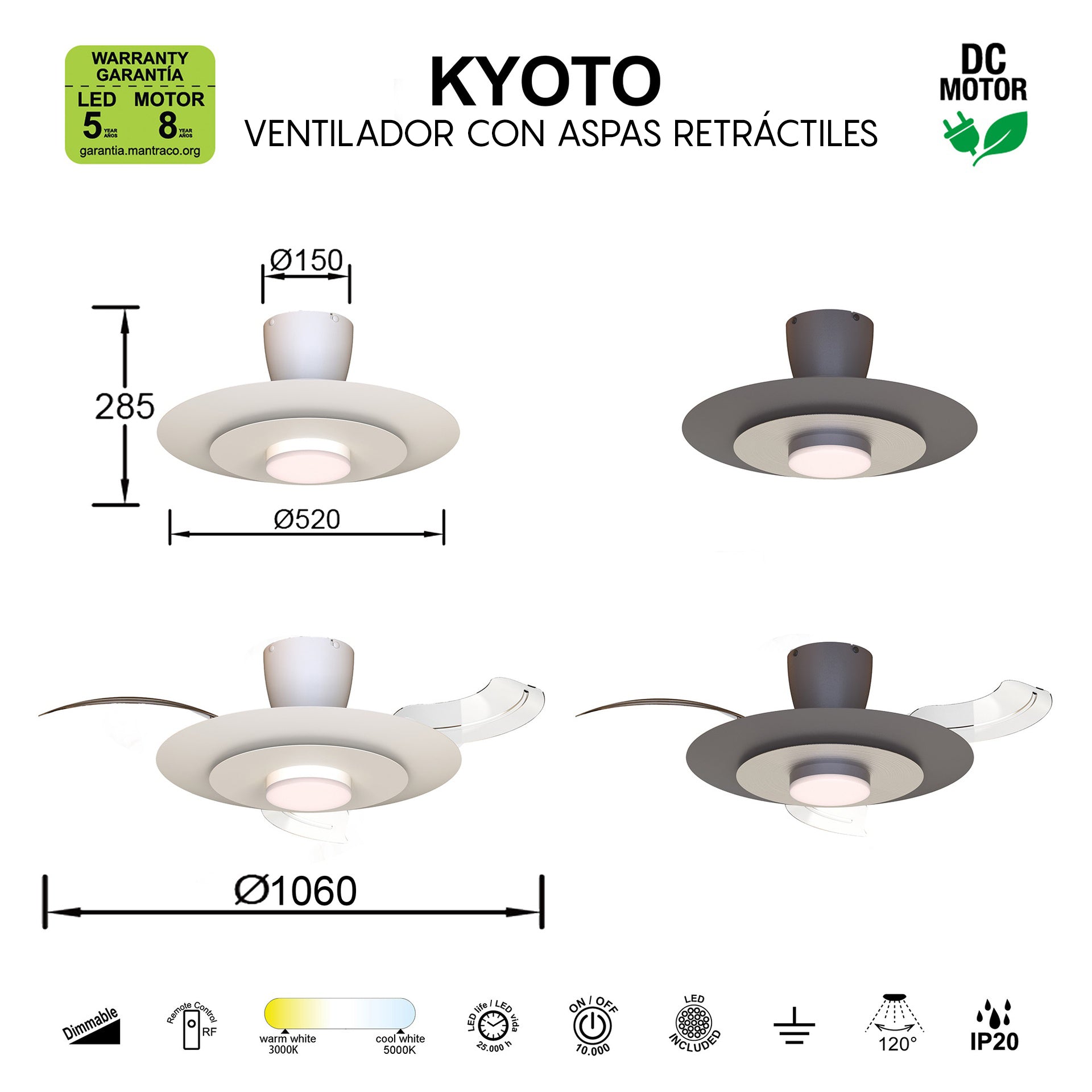 Plafonnier ventilateur KYOTO café MANTRA 9517