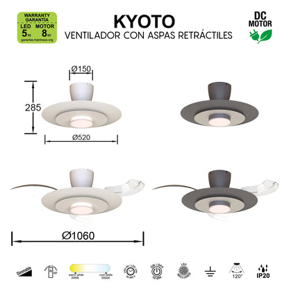 Plafonnier ventilateur KYOTO blanc MANTRA 9518