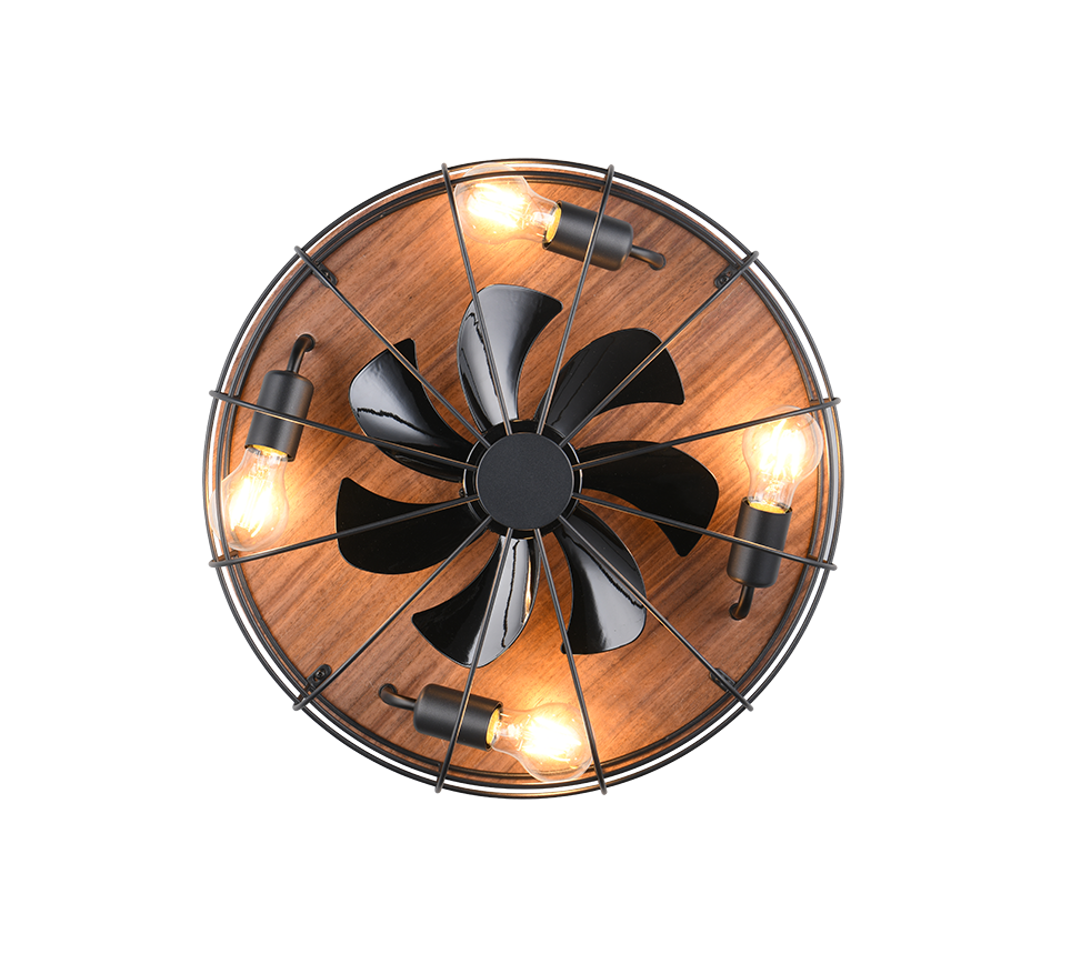 Plafonnier ventilateur noir et bois Trondheim Trio R61195032