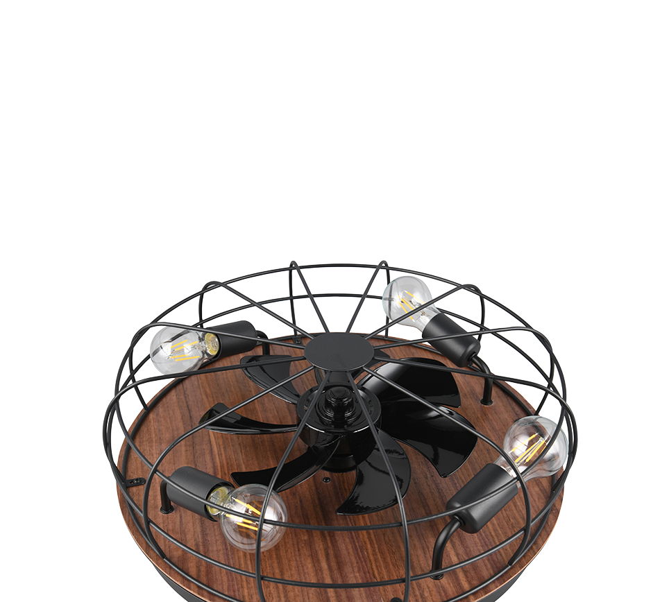 Plafonnier ventilateur noir et bois Trondheim Trio R61195032