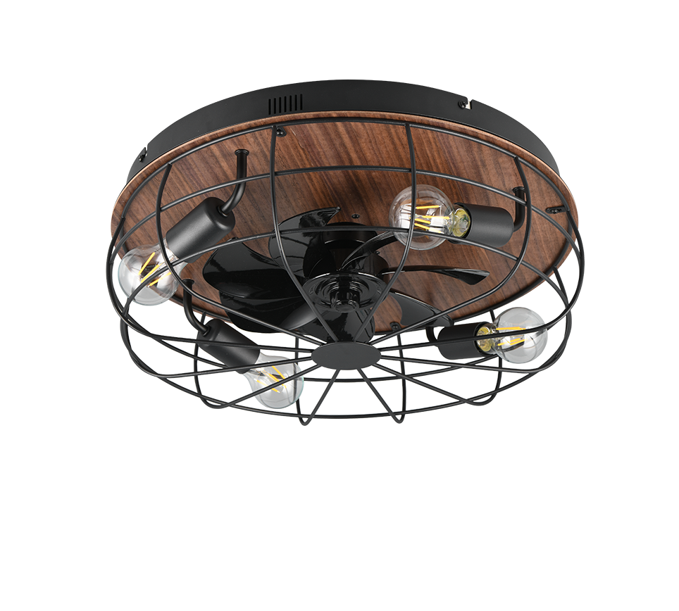Plafonnier ventilateur noir et bois Trondheim Trio R61195032