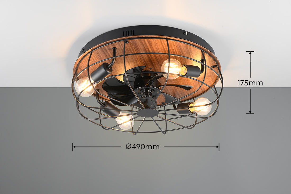 Plafonnier ventilateur noir et bois Trondheim Trio R61195032