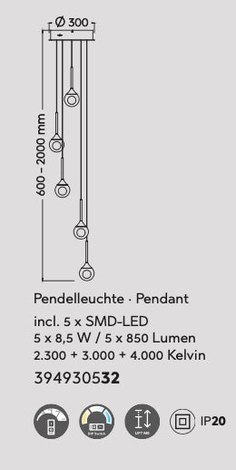 Suspension ronde monte et baisse CALISTO 5 lumières TRIO 394930532
