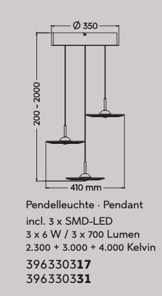 Suspension monte et baisse SIRENA blanche 3 lumières  TRIO 396330317