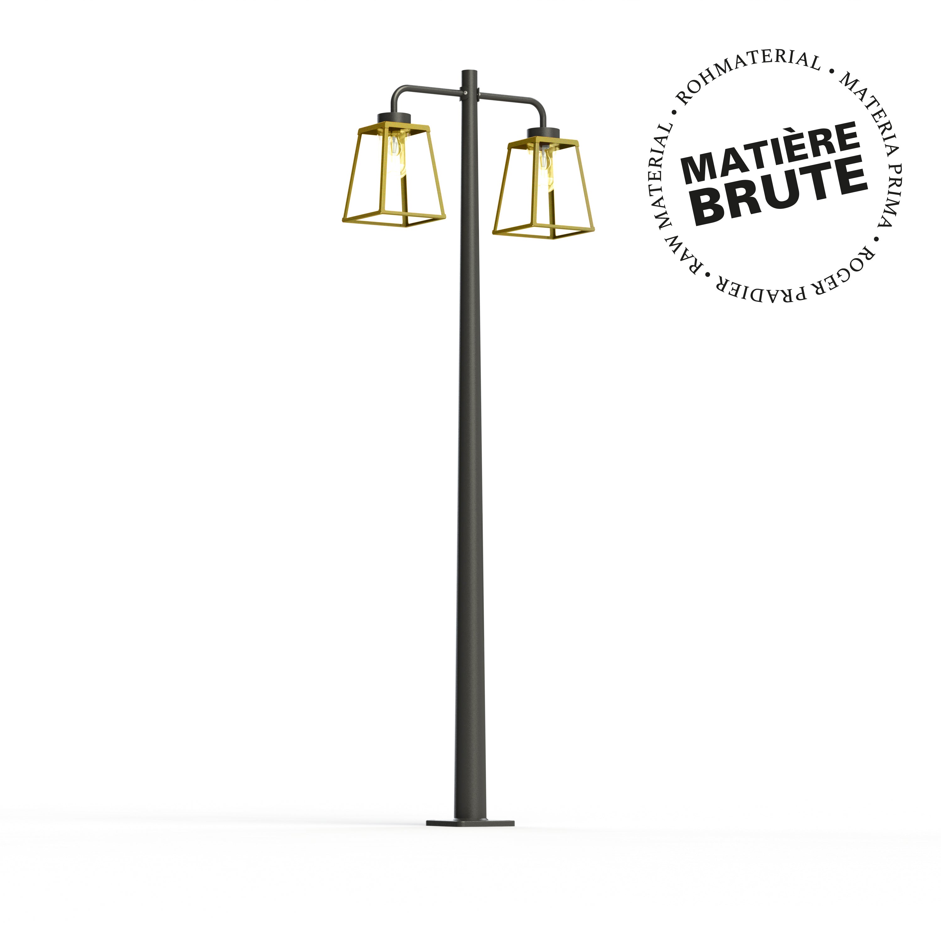 Lampadaire Lampiok 2 N°5 Laiton brut 072 Diffuseur clair - Gris noir 107 178013072