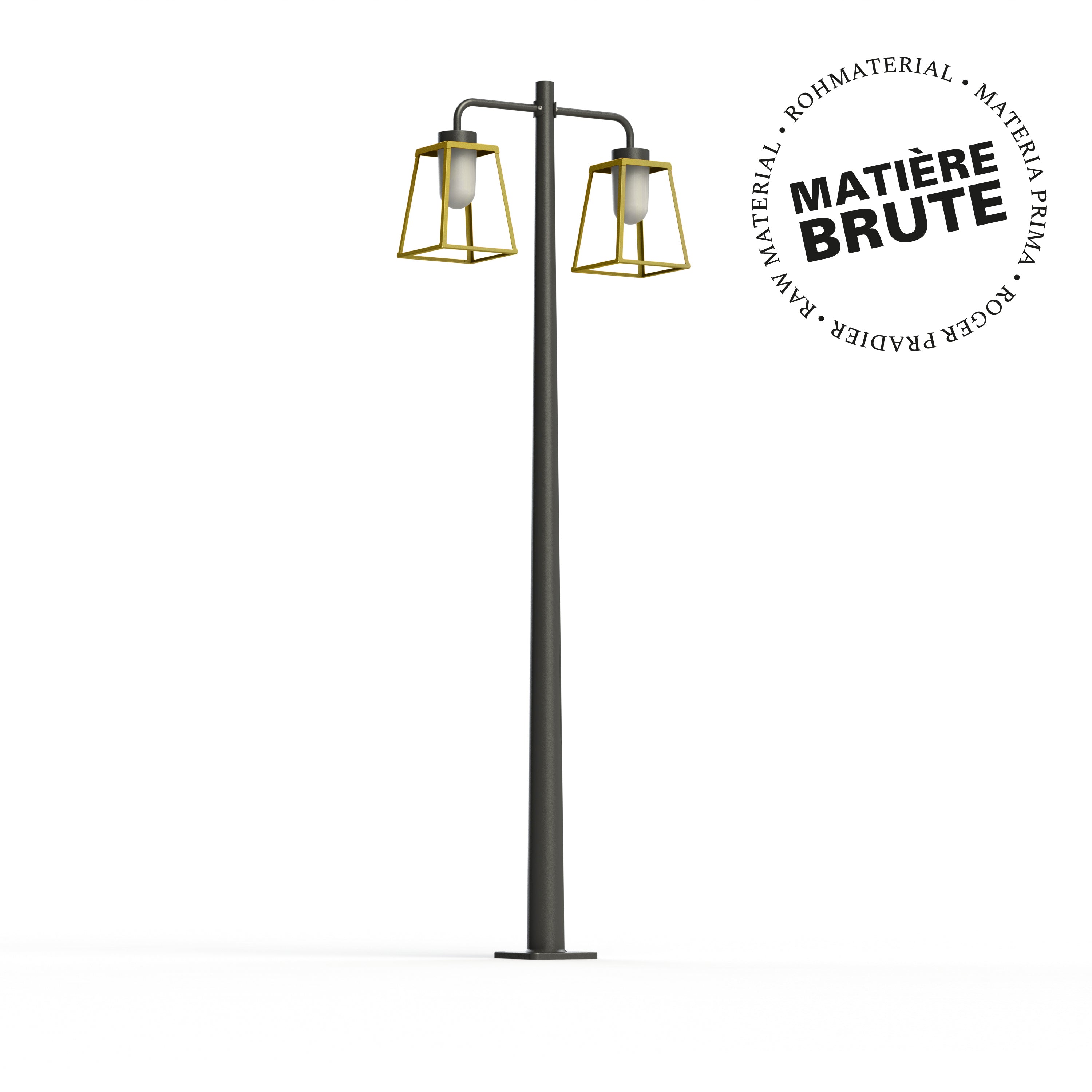 Lampadaire Lampiok 2 N°5 Laiton brut 072 Diffuseur opale - Gris noir 107 178014072